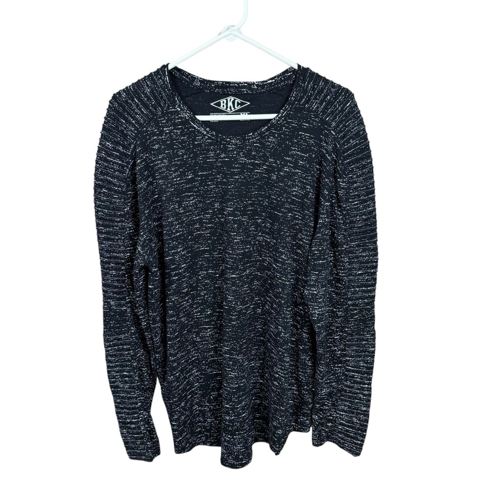 BKC Black and White Speckled Textured Moto Pullover Long Sleeve Streetwear Shirt